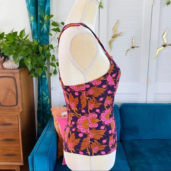 Anthropologie | Porridge Seamed Cross Back Tank Top Pink Navy Bohemian New Small - Picture 6 of 14